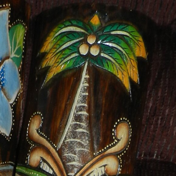 Hand Crafted Polynesian Hawaiian Style Floral Painted Tiki Masks 2pc🆕📦🏃🏻💨🚚 - Picture 12 of 16
